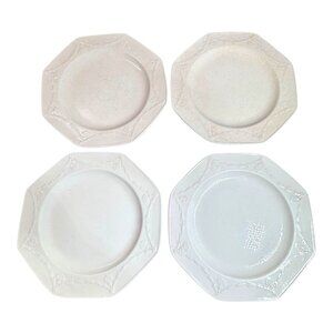 Set Of 4 Wedgwood Queensware Octagonal Embossed White Lunch Plates 8” Vintage